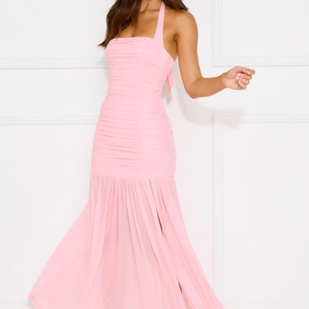 Aveline Halter Mesh Maxi Dress Pink